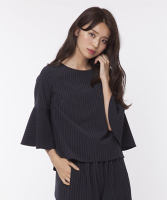 【SALE（三越）】＜ローズティアラL＞ 大きいサイズ 【WEB限定カラー有】フレアベルスリーブダブルクロスブラウス ネービーブルー 【三越・伊勢丹/公式】