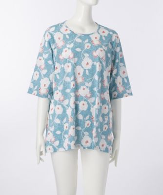 【SALE（伊勢丹）】 大きいサイズ &starf;<ル・ラージュ>丸首五分袖カットソー(7S-DRM-5-002)(クローバー) アオ 【三越・伊勢丹/公式】