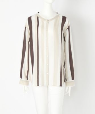 【SALE（三越）】＜メゾン ド ウーマン/MAISON DE WOMAN＞ 大きいサイズ MIQ ストライプブラウス(17S-S-0604-G)(クローバー/グレース) ブラウン 【三越・伊勢丹/公式】