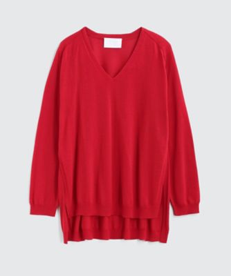 ＜BPQC/ビーピーキューシー＞ サイドスリット Vネックプルオーバー(BP72FWA010) レッド 【三越・伊勢丹/公式】
