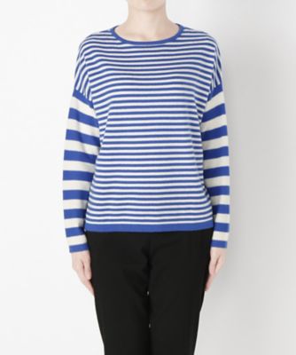 【SALE（伊勢丹）】 &starf;<カシミヤ100%>ボーダーセーター(17FW-B P01 SA-7129) オフ/アオ 【三越・伊勢丹/公式】