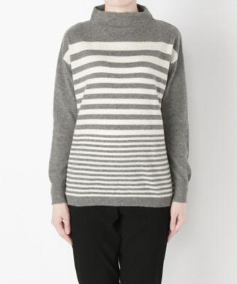 【SALE（伊勢丹）】 &starf;<カシミヤ100%>太ボーダーセーター(17FW-B P02 SA-7130) グレー/オフ 【三越・伊勢丹/公式】