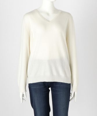 【SALE（伊勢丹）】 大きいサイズ &starf;<カシミヤ100%>Vネックセーター(17FW-VPO L SA-5171)(クローバー) シロ 【三越・伊勢丹/公式】
