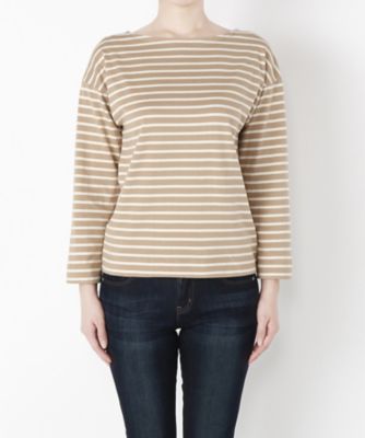 ＜Clothing＞ 40双 フルボーダーバスク 9分袖(CL72CS010K) ベージュxキナリ 【三越・伊勢丹/公式】