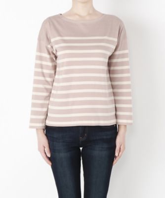 ＜Clothing＞ パネルボーダー9分袖バスクシャツ(CL72CS011K) ベージュxキナリ 【三越・伊勢丹/公式】