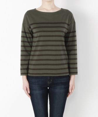 ＜Clothing＞ パネルボーダー9分袖バスクシャツ(CL72CS011K) カーキxブラック 【三越・伊勢丹/公式】