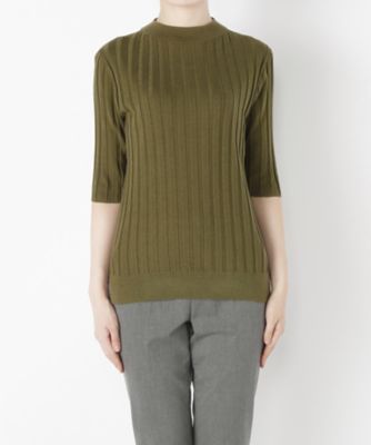 ＜Clothing＞ ワイドリブ5分袖ハイネックプルオーバー(CL72SW001K) カーキ 【三越・伊勢丹/公式】