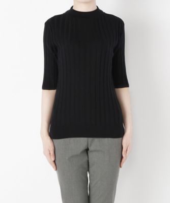 ＜Clothing＞ ワイドリブ5分袖ハイネックプルオーバー(CL72SW001K) ネイビーブルー 【三越・伊勢丹/公式】