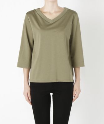 ＜Clothing＞ ハイゲージ裏毛Vネック6分袖(CL72CS007C) オリーブ 【三越・伊勢丹/公式】