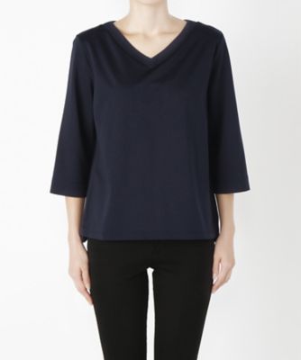 ＜Clothing＞ ハイゲージ裏毛Vネック6分袖(CL72CS007C) ネイビーブルー 【三越・伊勢丹/公式】