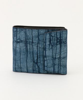 <JUNYA WARASHINA>スクモレザー ロウ割れ二つ折り財布 ブルー 【三越・伊勢丹/公式】