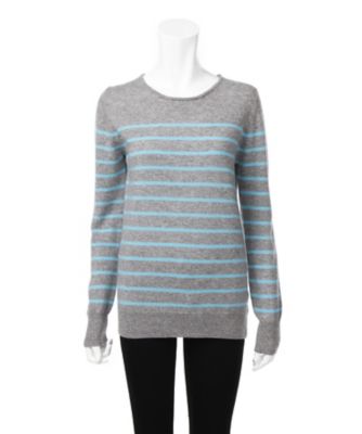 【SALE（三越）】＜スリードッツ/Three Dots＞ 100%カシミヤクルーネックストライプニット(FN205YS844) granite/aqua 【三越・伊勢丹/公式】