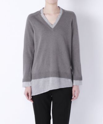 【SALE（三越）】＜ハンド＞ 布帛コンビVネックプルオーバー 25505 トープ／ライトグ 【三越・伊勢丹/公式】