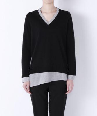 【SALE（三越）】＜ハンド＞ 布帛コンビVネックプルオーバー 25505 クロ／ライトグレー 【三越・伊勢丹/公式】