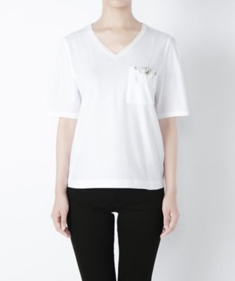 【SALE（三越）】＜MUVEIL/ミュベール＞ ポケット刺繍Tシャツ(MA62UTS010) milk white 【三越・伊勢丹/公式】