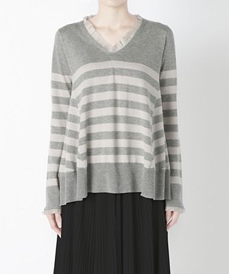 【SALE（三越）】＜レキサミ/REKISAMI＞ Vネックボーダーセーター(RC-65292) gray 【三越・伊勢丹/公式】