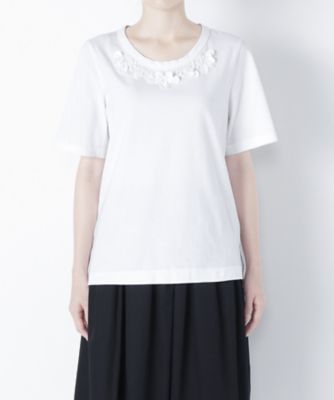 【SALE（三越）】＜MUVEIL/ミュベール＞ 襟ぐりビジューTシャツ(MA62UTS007) milkwhite 【三越・伊勢丹/公式】