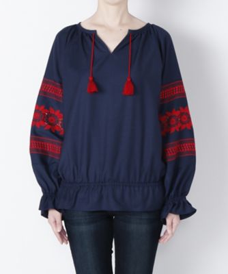 【SALE（三越）】＜ラウラ/Laula＞ 別注刺繍ブラウス(LW16i-BL8) ネイビー 【三越・伊勢丹/公式】