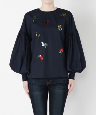 ＜MUVEIL/ミュベール＞ ギャザースリーブブラウス(MA72FB003) navy 【三越・伊勢丹/公式】