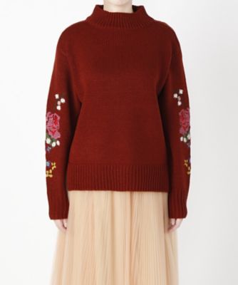 ＜MUVEIL/ミュベール＞ 刺繍入りローゲージニット(MA73KSW008) bordeaux 【三越・伊勢丹/公式】