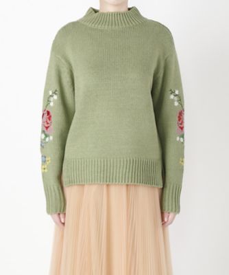 ＜MUVEIL/ミュベール＞ 刺繍入りローゲージニット(MA73KSW008) light green 【三越・伊勢丹/公式】