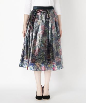 ＜MUVEIL/ミュベール＞ ボタニカル柄フィルムタフタスカート(MA73FS007) navy 【三越・伊勢丹/公式】