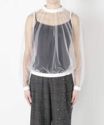 ＜MUVEIL/ミュベール＞ ハイネックチュールプルオーバー(MW73FB007) white 【三越・伊勢丹/公式】