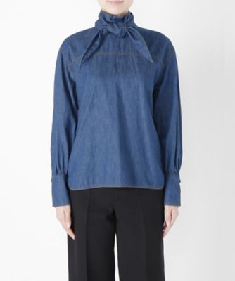 ＜MUVEIL/ミュベール＞ ボウカラーダンガリーブラウス(MW73FB004) blue 【三越・伊勢丹/公式】