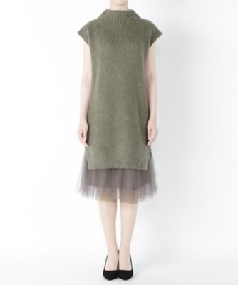 【SALE（伊勢丹）】＜SACRA/サクラ＞ チュールスカート付きニットドレス(SG141011) カーキ 【三越・伊勢丹/公式】