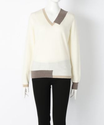 【SALE（伊勢丹）】＜MM6/エムエムシックス＞ 大きいサイズ 配色Vネックニット(S32HA0442S15714)(クローバー) キャリコ(BEG) 【三越・伊勢丹/公式】