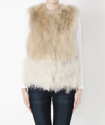 ＜シュガーローズ＞ バイカラーFOXファーベスト(275533) アイボリーxキャメル 【三越・伊勢丹/公式】