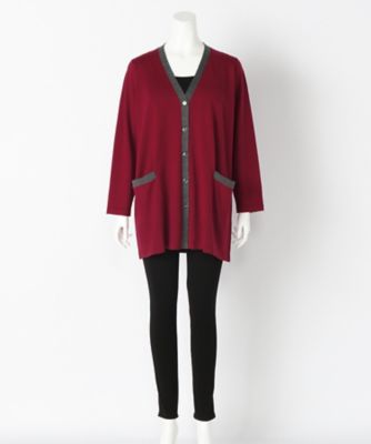 【SALE（伊勢丹）】＜LIFE AND DRESSER/ライフアンドドレッサー＞ 大きいサイズ 14天竺Vカーディガン(16FWCLPVKN)(クローバープラス) ボルドー／チャコール（15) 【三越・伊勢丹/公式】