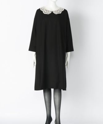 ＜ルウナミウ＞ 大きいサイズ 衿レ-スワンピ-ス【15BR~17BR】(YCL-031 )(クローバー) ブラック(衿)オフホワイト(0502) 【三越・伊勢丹/公式】