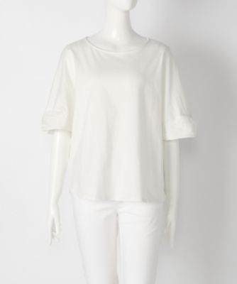 ＜リントゥラウル＞ 大きいサイズ ねじり袖Tシャツ(LNTー108)(クローバー) ホワイト(01) 【三越・伊勢丹/公式】