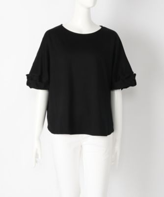 ＜リントゥラウル＞ 大きいサイズ ねじり袖Tシャツ(LNTー108)(クローバー) ブラック(05) 【三越・伊勢丹/公式】