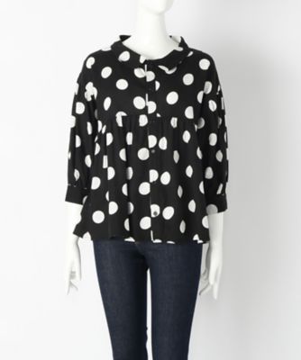 ＜リントゥラウル＞ 大きいサイズ 水玉ギャザーブラウス(LNT-323)(クローバー) ブラック(05) 【三越・伊勢丹/公式】