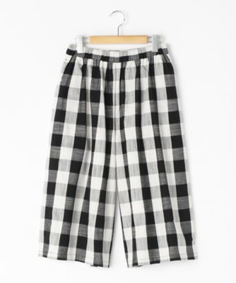 ＜リントゥラウル＞ 大きいサイズ ブロックチェックワイドパンツ(LNT-339)(クローバー) ブラック 【三越・伊勢丹/公式】