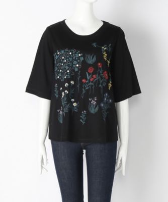 ＜スーパーハッカ フィーユ/super hakka feuille＞ 大きいサイズ 春ののはら刺しゅうTシャツ(16950573)(クローバー) ブラック(90) 【三越・伊勢丹/公式】