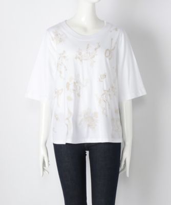 ＜スーパーハッカ フィーユ/super hakka feuille＞ 大きいサイズ リボンフラワー刺繍Tシャツ(16955673)(クローバープラス) ホワイト(19) 【三越・伊勢丹/公式】