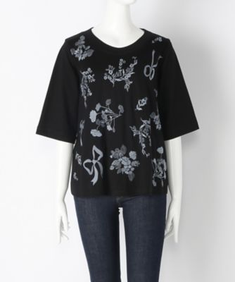 ＜スーパーハッカ フィーユ/super hakka feuille＞ 大きいサイズ リボンフラワー刺繍Tシャツ(16950673)(クローバー) ブラック(90) 【三越・伊勢丹/公式】