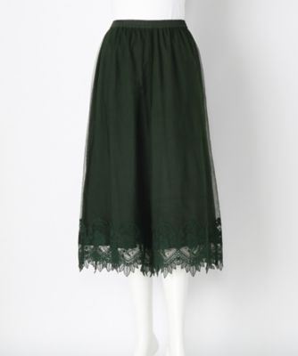 ＜スーパーハッカ フィーユ/super hakka feuille＞ 大きいサイズ リーフトドロップチュール刺繍パンツ(16160073)(クローバー) グリーン(70) 【三越・伊勢丹/公式】