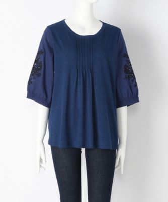 ＜スーパーハッカ フィーユ/super hakka feuille＞ 大きいサイズ ローンリボン刺繍カットデニムカット アンド ソーン(16950873)(クローバー) ネイビー(61) 【三越・伊勢丹/公式】