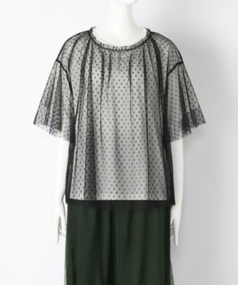 ＜スーパーハッカ フィーユ/super hakka feuille＞ 大きいサイズ ドットチュールx天竺レイヤードカット アンド ソーン(16951573)(クローバー) ホワイトxブラック(90) 【三越・伊勢丹/公式】