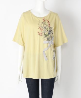 ＜スーパーハッカ フィーユ/super hakka feuille＞ 大きいサイズ ブーケプリント立体リボンTシャツ(16951073)(クローバー) イエロー(40) 【三越・伊勢丹/公式】