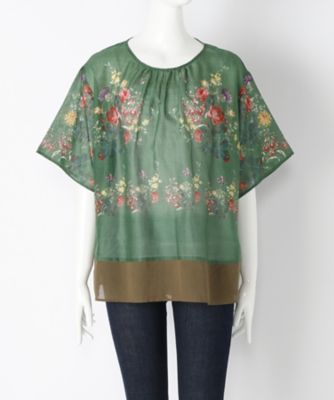 ＜スーパーハッカ フィーユ/super hakka feuille＞ 大きいサイズ ボヘミアンフラワープリントブラウス(16151473)(クローバー) グリーン(70) 【三越・伊勢丹/公式】