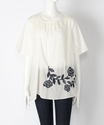 ＜スーパーハッカ フィーユ/super hakka feuille＞ 大きいサイズ いちりん花立体レース刺繍ブラウス(16150073)(クローバー) オフホワイト(20) 【三越・伊勢丹/公式】