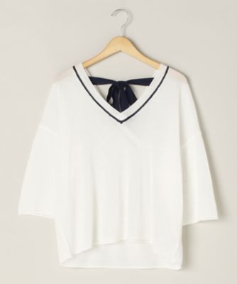 ＜リントゥラウル＞ 大きいサイズ 後ろリボン付プルオーバー(LNT-320)(クローバー) ホワイト 【三越・伊勢丹/公式】