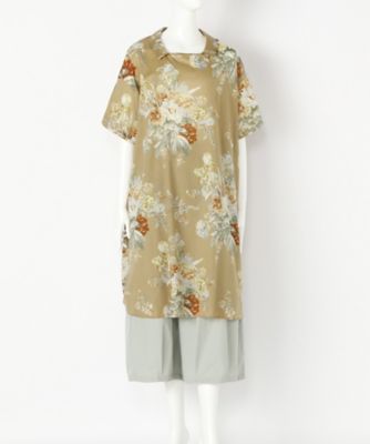 ＜スーパーハッカ フィーユ/super hakka feuille＞ 大きいサイズ アイリスブーケプリントワンピース(16121273)(クローバー) キャメル(32) 【三越・伊勢丹/公式】