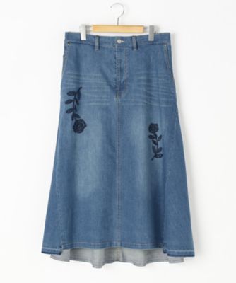 ＜スーパーハッカ フィーユ/super hakka feuille＞ 大きいサイズ いちりん花刺繍ストレッチデニムスカート(16170773)(クローバー) ブルー(60) 【三越・伊勢丹/公式】