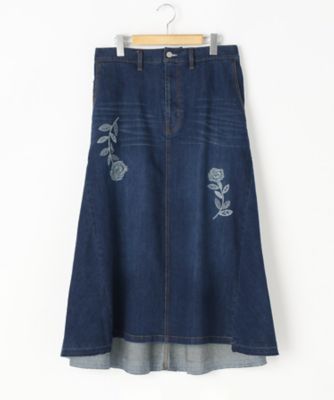 ＜スーパーハッカ フィーユ/super hakka feuille＞ 大きいサイズ いちりん花刺繍ストレッチデニムスカート(16170773)(クローバー) ネイビー(61) 【三越・伊勢丹/公式】
